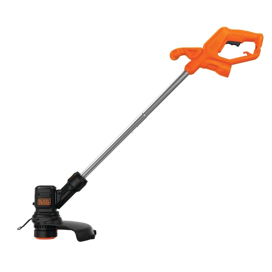 BLACK+DECKER BEST935 string trimmer, orange and black, side angle on white background.