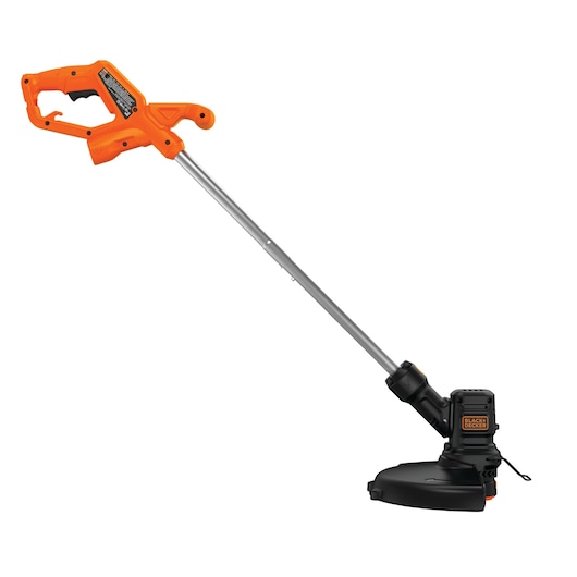BLACKDECKER BEST935 string trimmer, orange and black, side angle, shown on white background.