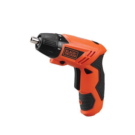 Photo of BLACK+DECKER KC4815K orange cordless screwdriver with black accents, side angle on white background.