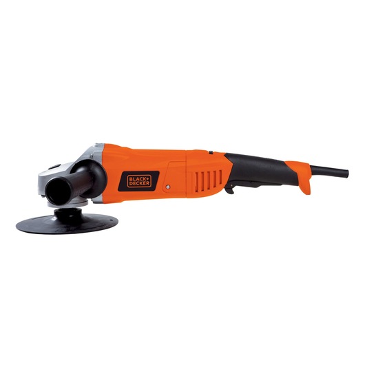 BLACKDECKER WP1500K orange and black angle grinder, side view, on white background.